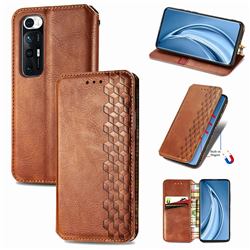 Ultra Slim Fashion Business Card Magnetic Automatic Suction Leather Flip Cover for Xiaomi Mi 10S - Brown