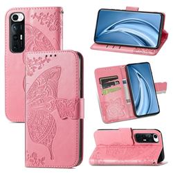 Embossing Mandala Flower Butterfly Leather Wallet Case for Xiaomi Mi 10S - Pink