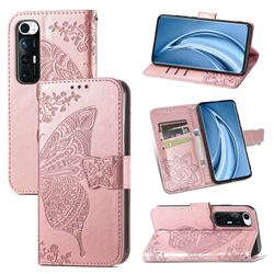 Embossing Mandala Flower Butterfly Leather Wallet Case for Xiaomi Mi 10S - Rose Gold