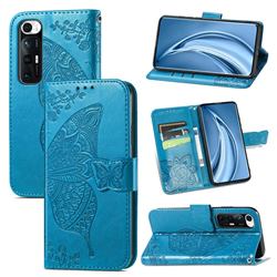 Embossing Mandala Flower Butterfly Leather Wallet Case for Xiaomi Mi 10S - Blue