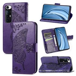 Embossing Mandala Flower Butterfly Leather Wallet Case for Xiaomi Mi 10S - Dark Purple