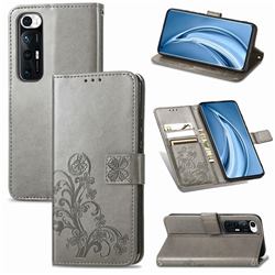 Embossing Imprint Four-Leaf Clover Leather Wallet Case for Xiaomi Mi 10S - Grey