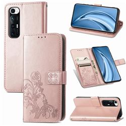 Embossing Imprint Four-Leaf Clover Leather Wallet Case for Xiaomi Mi 10S - Rose Gold