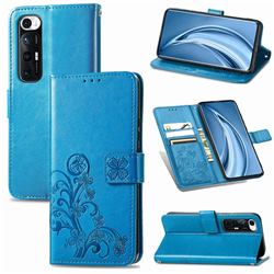 Embossing Imprint Four-Leaf Clover Leather Wallet Case for Xiaomi Mi 10S - Blue