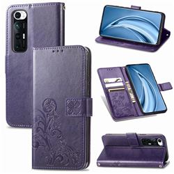 Embossing Imprint Four-Leaf Clover Leather Wallet Case for Xiaomi Mi 10S - Purple