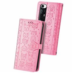 Embossing Dog Paw Kitten and Puppy Leather Wallet Case for Xiaomi Mi 10S - Pink
