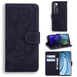 Intricate Embossing Tiger Face Leather Wallet Case for Xiaomi Mi 10S - Black