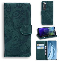 Intricate Embossing Tiger Face Leather Wallet Case for Xiaomi Mi 10S - Green