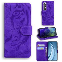 Intricate Embossing Tiger Face Leather Wallet Case for Xiaomi Mi 10S - Purple