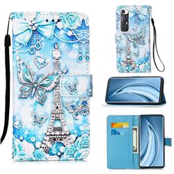 Tower Butterfly Matte Leather Wallet Phone Case for Xiaomi Mi 10S