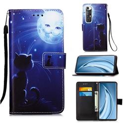 Cat and Moon Matte Leather Wallet Phone Case for Xiaomi Mi 10S