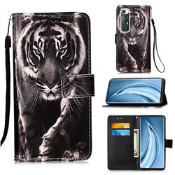 Black and White Tiger Matte Leather Wallet Phone Case for Xiaomi Mi 10S