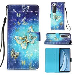 Gold Butterfly 3D Painted Leather Wallet Case for Xiaomi Mi 10S