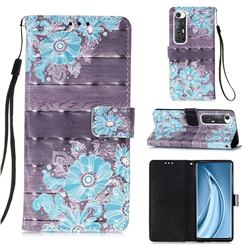 Blue Flower 3D Painted Leather Wallet Case for Xiaomi Mi 10S