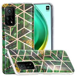 Green Rhombus Galvanized Rose Gold Marble Phone Back Cover for Xiaomi Mi 10T / 10T Pro 5G