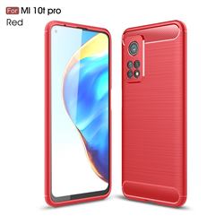 Luxury Carbon Fiber Brushed Wire Drawing Silicone TPU Back Cover for Xiaomi Mi 10T / 10T Pro 5G - Red