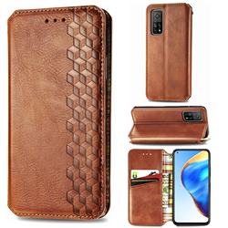 Ultra Slim Fashion Business Card Magnetic Automatic Suction Leather Flip Cover for Xiaomi Mi 10T / 10T Pro 5G - Brown