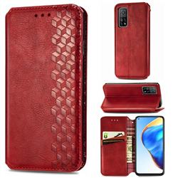 Ultra Slim Fashion Business Card Magnetic Automatic Suction Leather Flip Cover for Xiaomi Mi 10T / 10T Pro 5G - Red