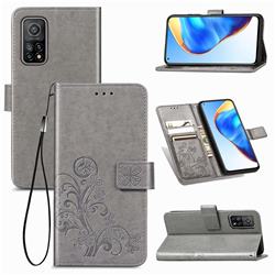 Embossing Imprint Four-Leaf Clover Leather Wallet Case for Xiaomi Mi 10T / 10T Pro 5G - Grey