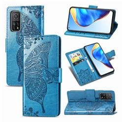 Embossing Mandala Flower Butterfly Leather Wallet Case for Xiaomi Mi 10T / 10T Pro 5G - Blue