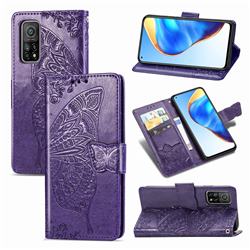 Embossing Mandala Flower Butterfly Leather Wallet Case for Xiaomi Mi 10T / 10T Pro 5G - Dark Purple