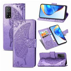 Embossing Mandala Flower Butterfly Leather Wallet Case for Xiaomi Mi 10T / 10T Pro 5G - Light Purple