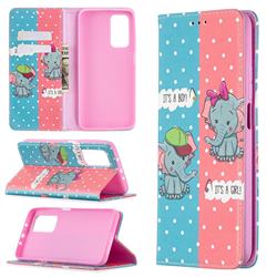 Elephant Boy and Girl Slim Magnetic Attraction Wallet Flip Cover for Xiaomi Mi 10T / 10T Pro 5G