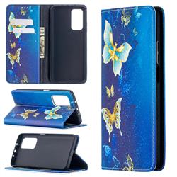 Gold Butterfly Slim Magnetic Attraction Wallet Flip Cover for Xiaomi Mi 10T / 10T Pro 5G