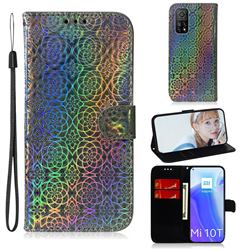 Laser Circle Shining Leather Wallet Phone Case for Xiaomi Mi 10T / 10T Pro 5G - Silver