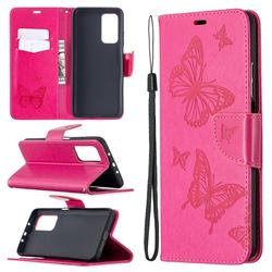 Embossing Double Butterfly Leather Wallet Case for Xiaomi Mi 10T / 10T Pro 5G - Red