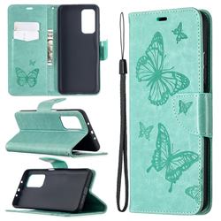 Embossing Double Butterfly Leather Wallet Case for Xiaomi Mi 10T / 10T Pro 5G - Green