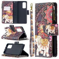 Totem Flower Elephant Binfen Color BF03 Retro Zipper Leather Wallet Phone Case for Xiaomi Mi 10T / 10T Pro 5G