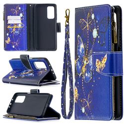 Purple Butterfly Binfen Color BF03 Retro Zipper Leather Wallet Phone Case for Xiaomi Mi 10T / 10T Pro 5G