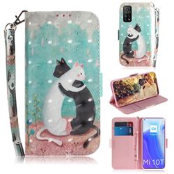 Black and White Cat 3D Painted Leather Wallet Phone Case for Xiaomi Mi 10T / 10T Pro 5G