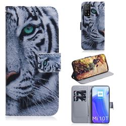 White Tiger PU Leather Wallet Case for Xiaomi Mi 10T / 10T Pro 5G