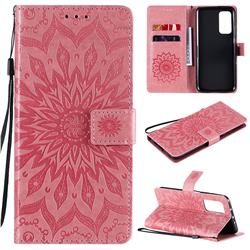 Embossing Sunflower Leather Wallet Case for Xiaomi Mi 10T / 10T Pro 5G - Pink