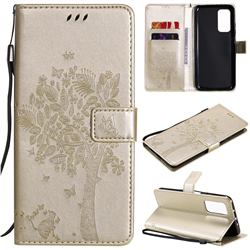 Embossing Butterfly Tree Leather Wallet Case for Xiaomi Mi 10T / 10T Pro 5G - Champagne