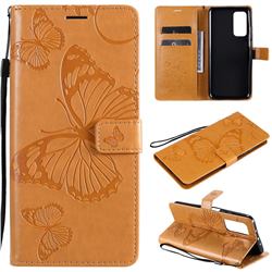 Embossing 3D Butterfly Leather Wallet Case for Xiaomi Mi 10T / 10T Pro 5G - Yellow