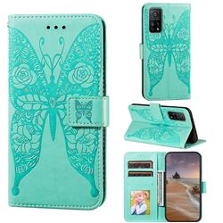 Intricate Embossing Rose Flower Butterfly Leather Wallet Case for Xiaomi Mi 10T / 10T Pro 5G - Green