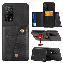 Retro Multifunction Card Slots Stand Leather Coated Phone Back Cover for Xiaomi Mi 10T / 10T Pro 5G - Black