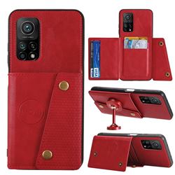 Retro Multifunction Card Slots Stand Leather Coated Phone Back Cover for Xiaomi Mi 10T / 10T Pro 5G - Red