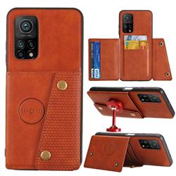 Retro Multifunction Card Slots Stand Leather Coated Phone Back Cover for Xiaomi Mi 10T / 10T Pro 5G - Brown