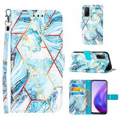 Lake Blue Stitching Color Marble Leather Wallet Case for Xiaomi Mi 10T / 10T Pro 5G