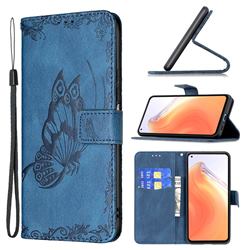 Binfen Color Imprint Vivid Butterfly Leather Wallet Case for Xiaomi Mi 10T / 10T Pro 5G - Blue