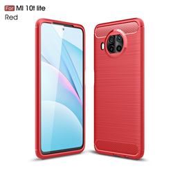 Luxury Carbon Fiber Brushed Wire Drawing Silicone TPU Back Cover for Xiaomi Mi 10T Lite 5G - Red