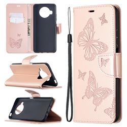 Embossing Double Butterfly Leather Wallet Case for Xiaomi Mi 10T Lite 5G - Rose Gold
