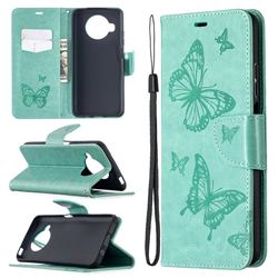 Embossing Double Butterfly Leather Wallet Case for Xiaomi Mi 10T Lite 5G - Green