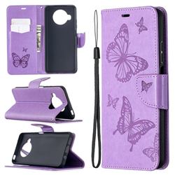 Embossing Double Butterfly Leather Wallet Case for Xiaomi Mi 10T Lite 5G - Purple