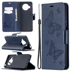 Embossing Double Butterfly Leather Wallet Case for Xiaomi Mi 10T Lite 5G - Dark Blue