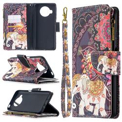 Totem Flower Elephant Binfen Color BF03 Retro Zipper Leather Wallet Phone Case for Xiaomi Mi 10T Lite 5G
